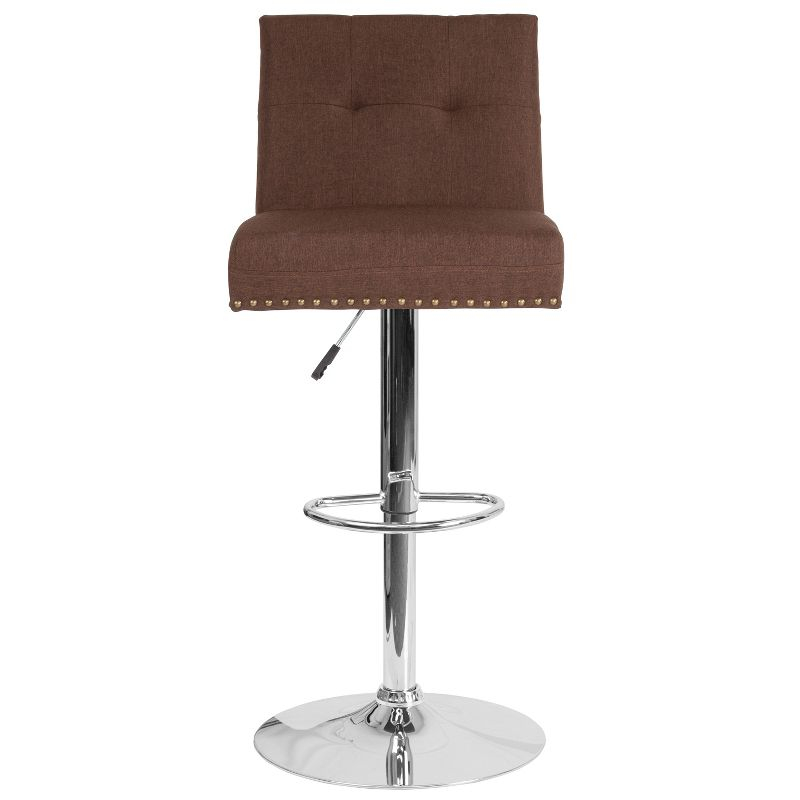 Flash Furniture Ravello Contemporary Adjustable Height Barstool with Accent Nail Trim in Brown Fabric