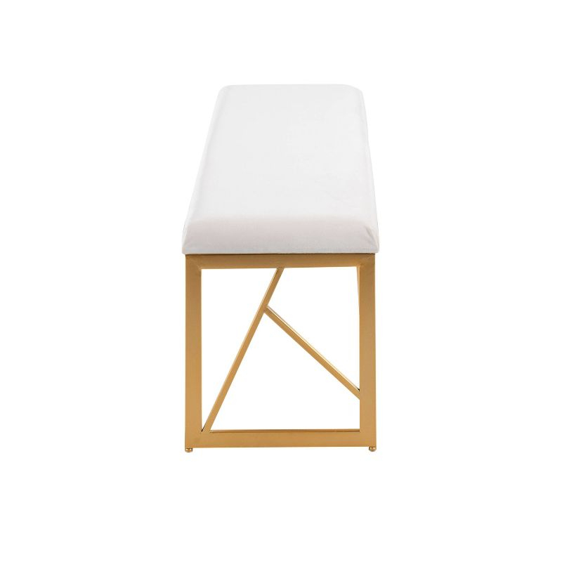 Folia 44" Velvet/Steel Bench Gold/White - LumiSource: Entryway, Modern Geometric Frame, Comfort Seating