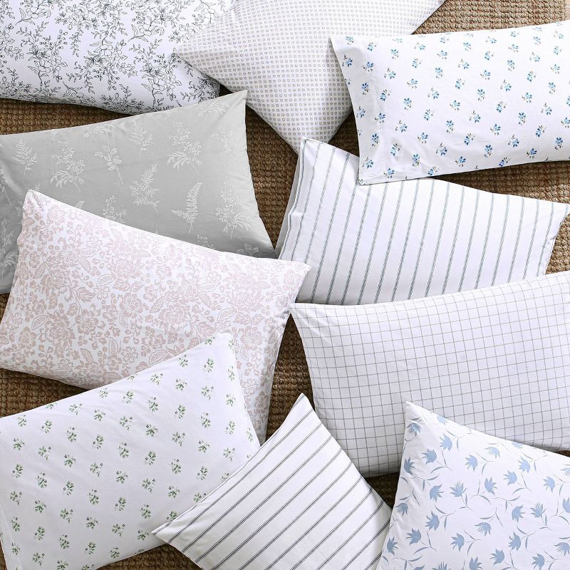 Twin Printed Pattern Percale Cotton Sheet Set Green Stripe - Stone Cottage