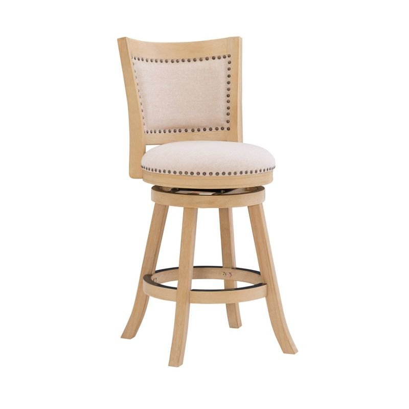 Tift Buff Nailhead Swivel Counter Height Barstool Gray - Linon: Solid Wood, Beige Linen Upholstery