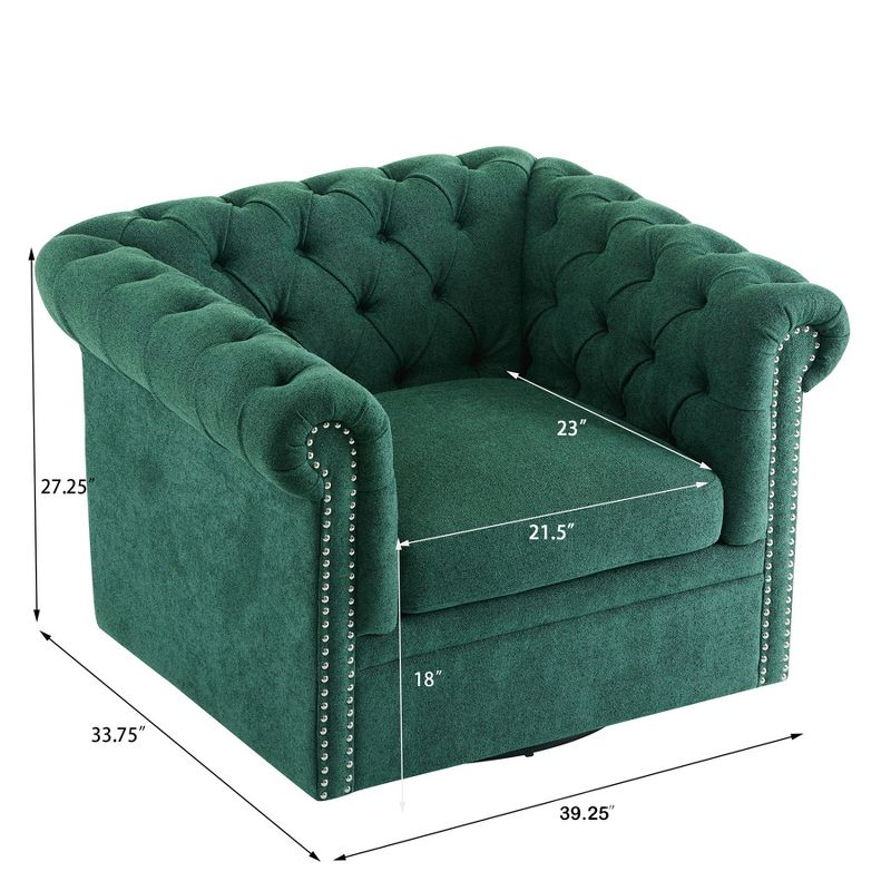 Christopher Knight Home Andrew Upholstered Button Tufted Swivel Club Chair with Roll Arms, Dark Green