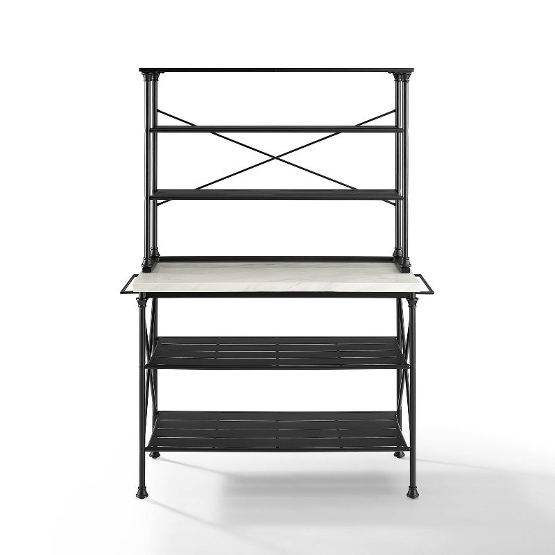 Madeleine Kitchen Island and Hutch Matte Black - Crosley: Veneer Surface, Metal Frame, 6 Open Shelves