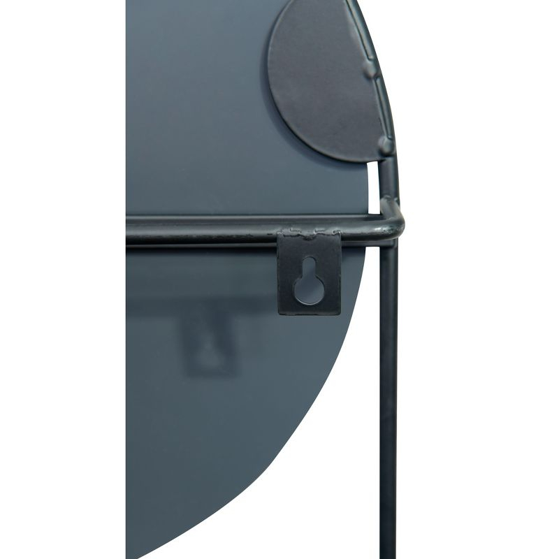 Storied Home Round Floating Metal Framed Wall Mirror with Shelf, Black