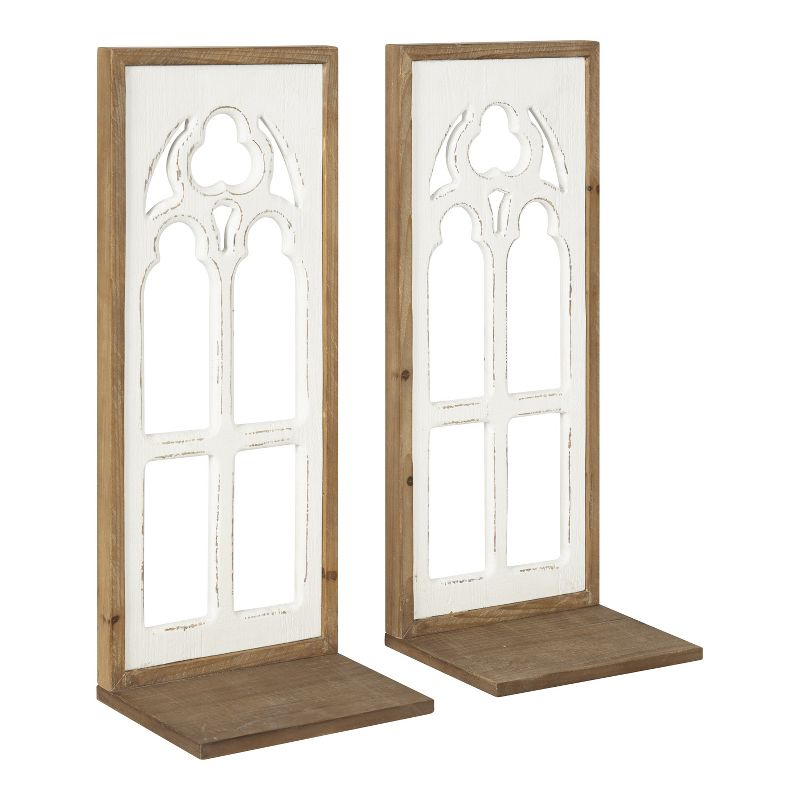 Kate and Laurel Mirabela Rectangle Wood Wall Sconce, 2 Piece, Rustic Brown and White