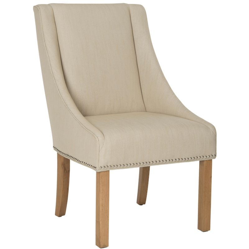 Morris 20''H Sloping Arm Dining Chair (Set Of 2) with Silver Nail Heads with - Beige - Safavieh