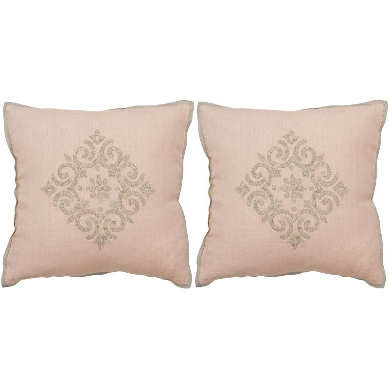 Safavieh Embroidered Feather Linen Throw Pillow (Set of 2)