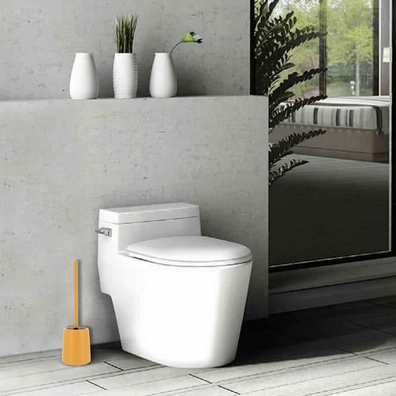 Evideco French Home Goods Yellow Mustard Stoneware Toilet Bowl Brush and Holder - Durable and Stylish Round Design for a Pop of Color in Your Bathroom