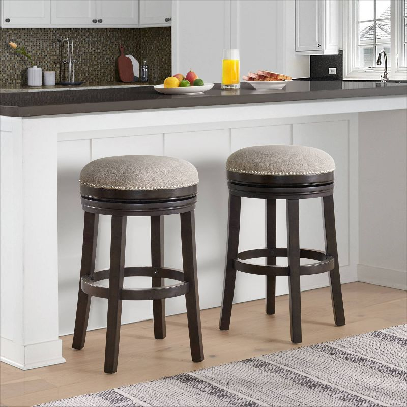 Set of 2 Clara Swivel Bar Height Stools Dark Brown - Alaterre Furniture: Upholstered, Rubberwood Frame, Fixed Height