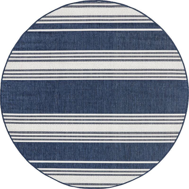 Nuloom Romy Striped Indoor/Outdoor Area Rug, Round 6' 7", Navy