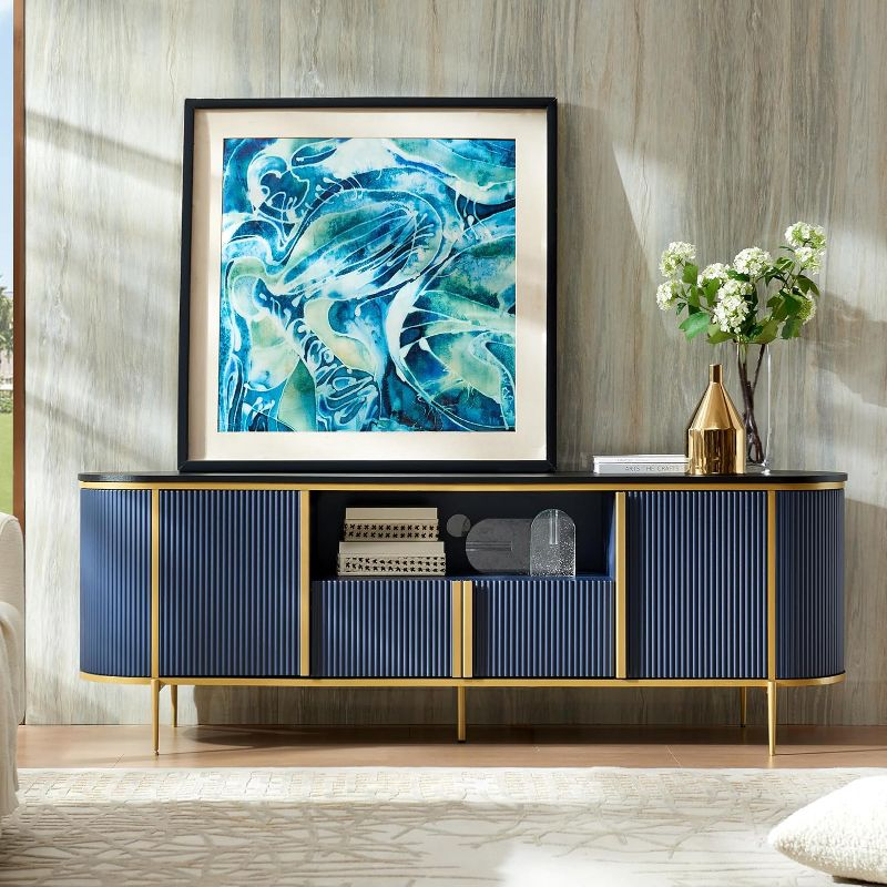 SinCiDo 70" Luxury TV Stand w/Faux Marble Top, Modern TV Console for TVs Up to 80 inches, Navy Blue