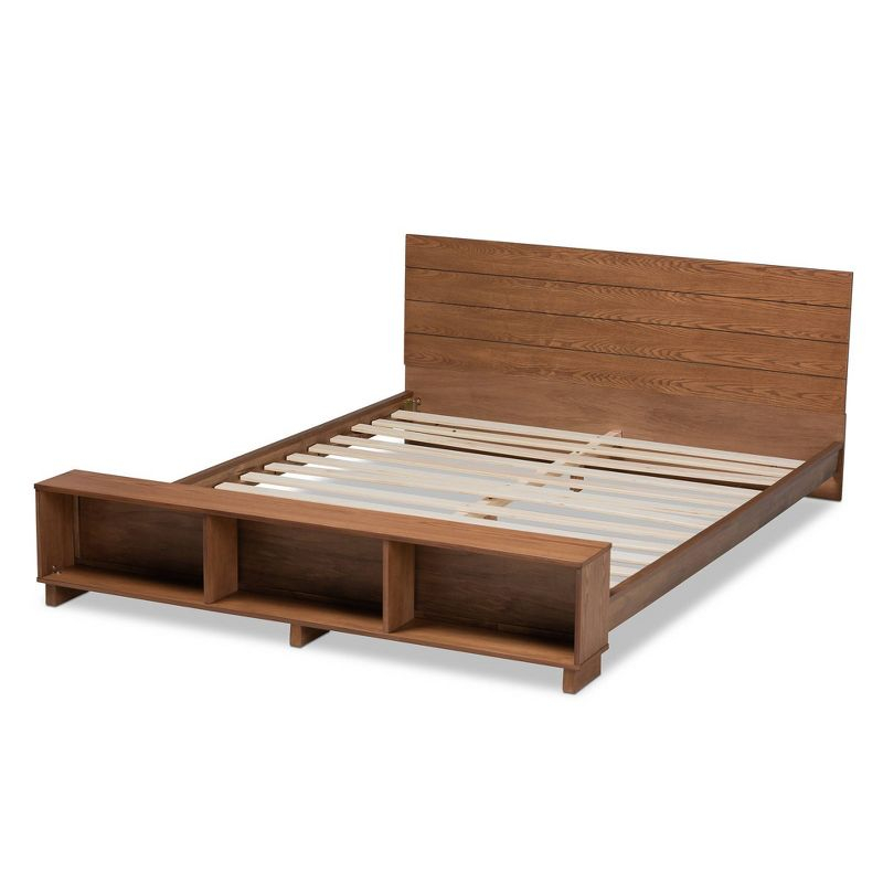 Queen Regina Wood Platform Storage Bed with Built-In Shelves - Baxton Studio: Rustic Bedroom Furniture