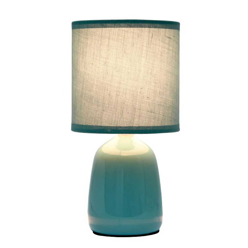 10.04" Traditional Ceramic Thimble Base Bedside Table Desk Lamp with Matching Fabric Shade Light Aqua Blue - Simple Designs: ETL Listed