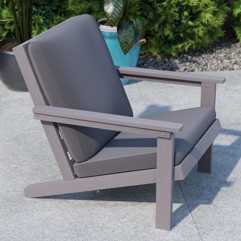 Flash Furniture Charlestown All-Weather Poly Resin Wood Adirondack Style Deep Seat Patio Club Chair with Cushions, Gray/Gray