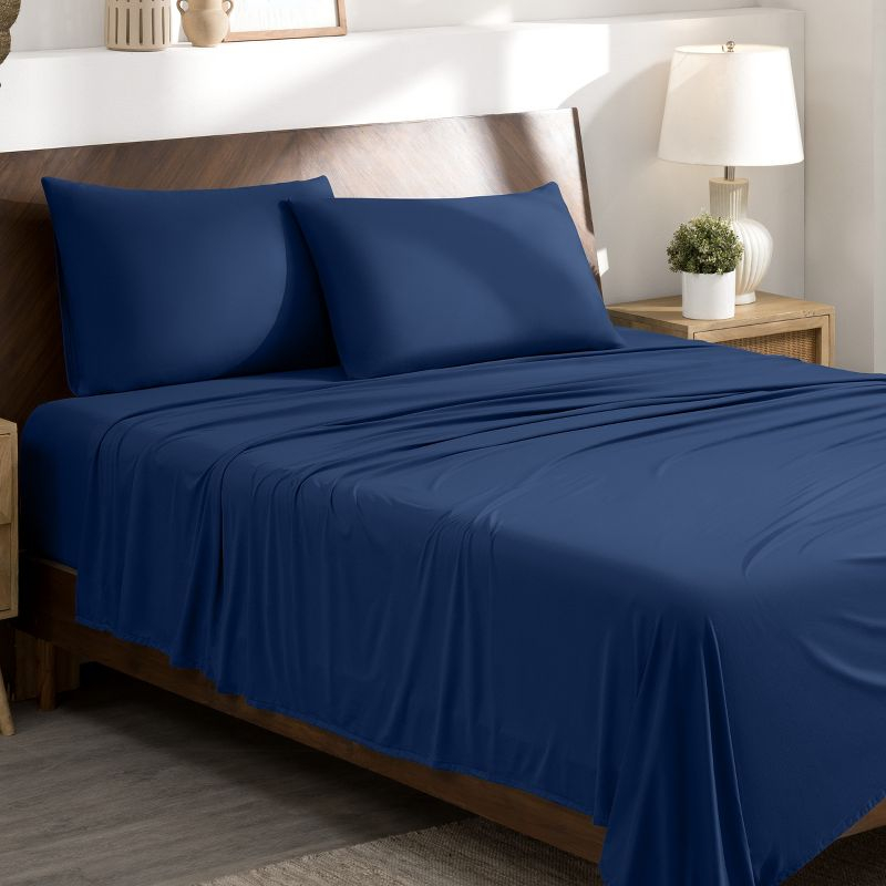Full Dark Blue Premium 4 Way Microfiber Stretch Knit Sheet Set by Bare Home