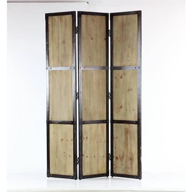 Farmhouse Carved Wood Panel Room Divider Screen Brown - Olivia & May: Indoor Privacy Partition