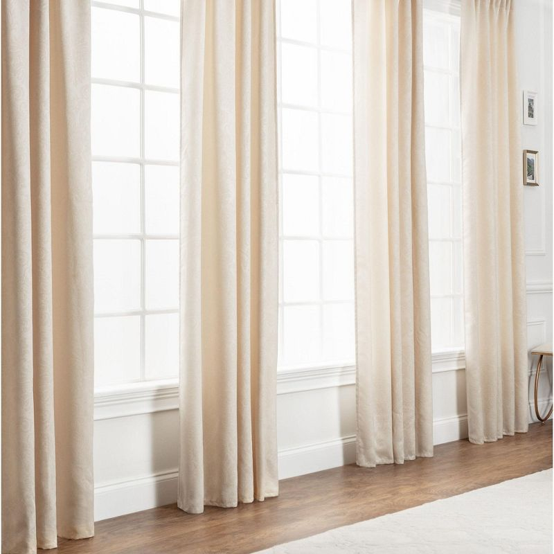 Chanasya 2pk Embossed Damask Room Darkening Window Curtain Panels - Set of 2 - 52 x 63 Inches Long - Ivory