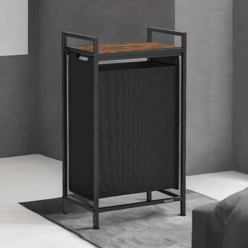 Stylish Laundry Hamper, Basket, Sorter with Pull£¬Out Bag, Shelf, Metal Frame , 12.7 Gallons (47 L), 16.5 x 11 x 29.5 Inches, Ink Black/Rustic Brown,