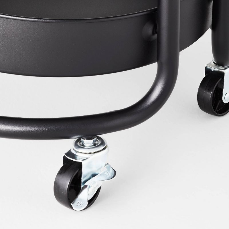 3 Tier Round Metal Utility Cart Black - Brightroom™: Rolling Storage with Casters, Powder-Coated Steel, 31.44" Height