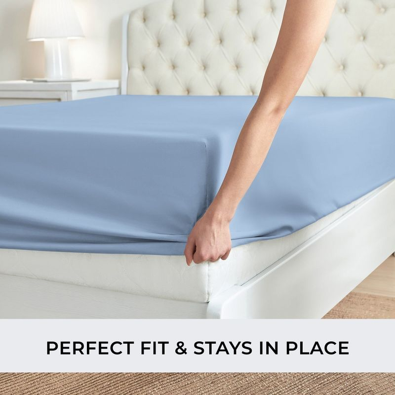 Mellanni Microfiber Fitted Sheet Up to 16" Deep Pocket, Full, Blue Hydrangea
