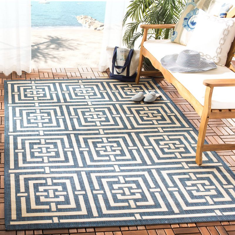 Courtyard CY6937 Power Loomed Indoor and Outdoor Area Rug - Navy/Beige - 5'3"x7'7" - Safavieh
