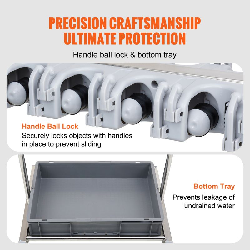 VEVOR Garden Tool Organizer, 10 Slots with Hooks, Yard Tool Tower Rack with Wheels for Garage Organization and Storage, Hold Long-Handled Tool/Rake