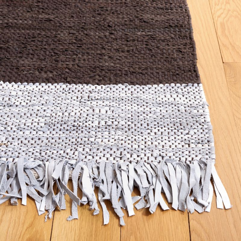 Vintage Leather VTL310 Hand Woven Indoor Area Rug - Light Grey/Dark Brown - 4'x6' - Safavieh