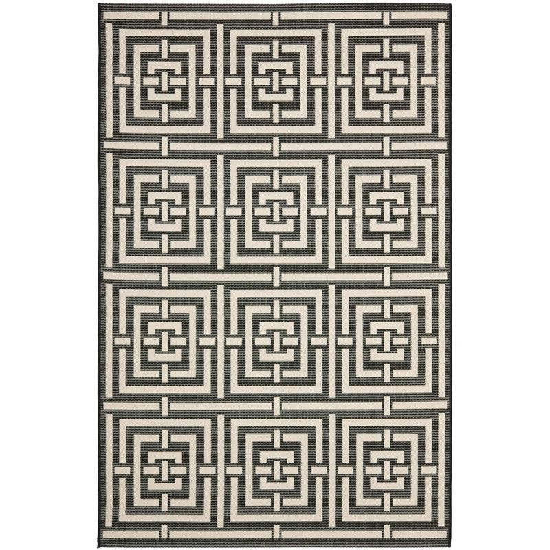 Courtyard CY6937 Power Loomed Indoor and Outdoor Area Rug - Black/Bone - 5'3"x7'7" - Safavieh