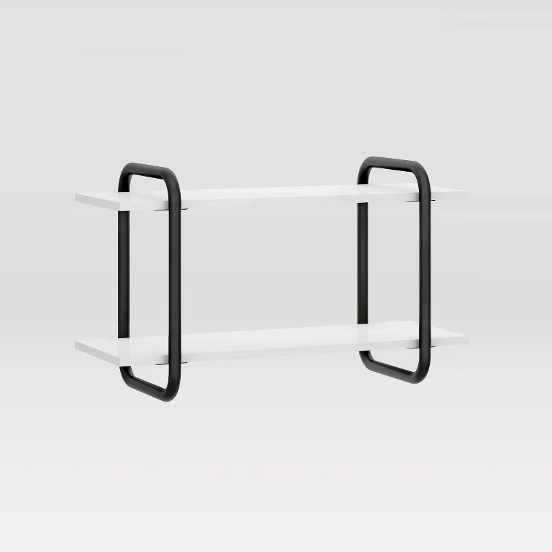 Modern Floating Wall Shelves White - Techni Mobili: 2-Tier, Steel Frame, Decorative Storage