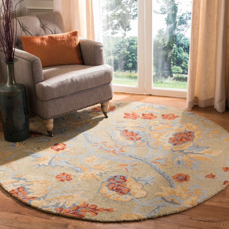 Blossom BLM922 Hand Hooked Area Rug - Beige/Multi - 6' Round - Safavieh.