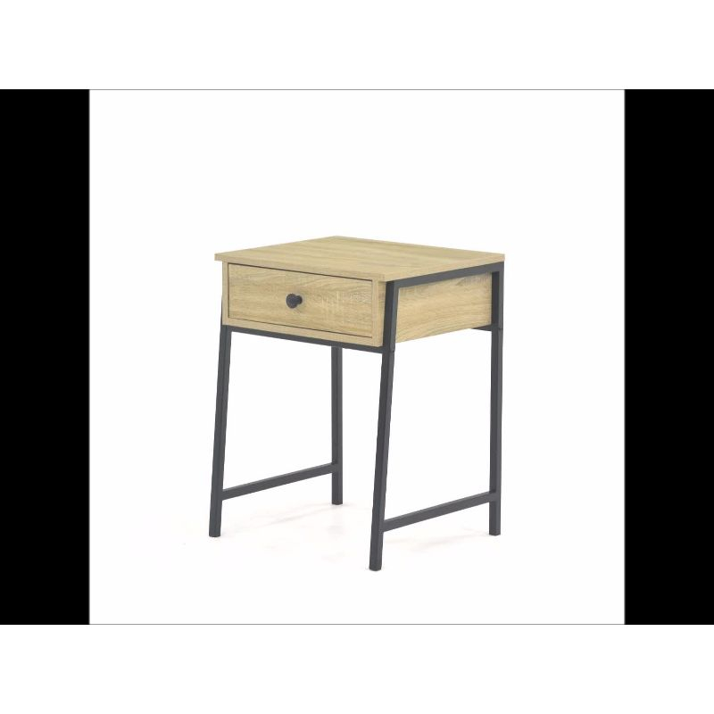 North Avenue Nightstand Charter Oak - Sauder: Metal Frame, Mid-Century Modern, Storage Drawer