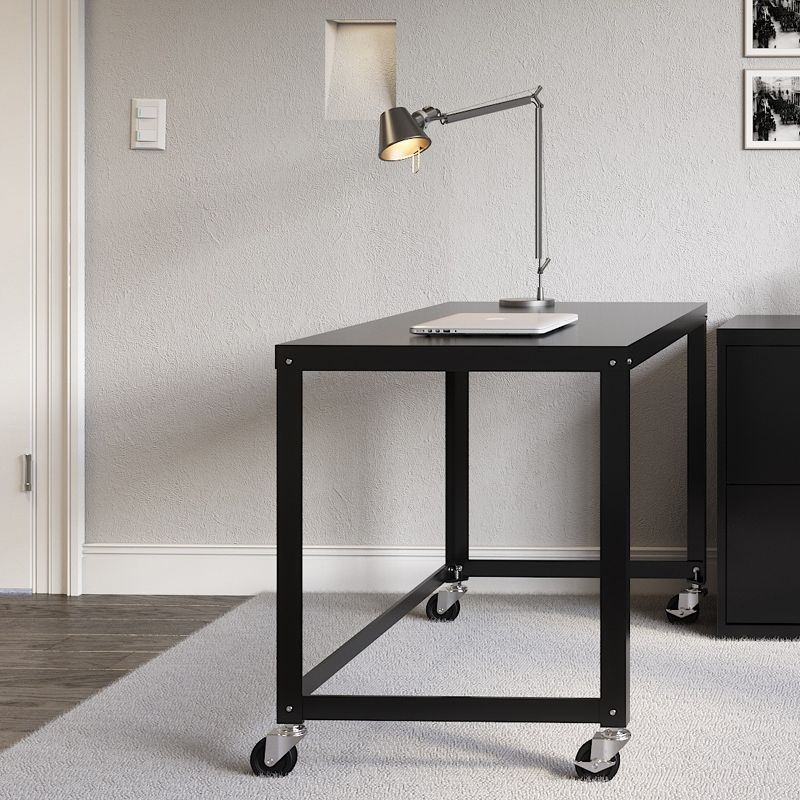 Space Solutions Mobile Desk Steel Black: Sturdy Metal Frame, No Storage, Adult Assembly Required