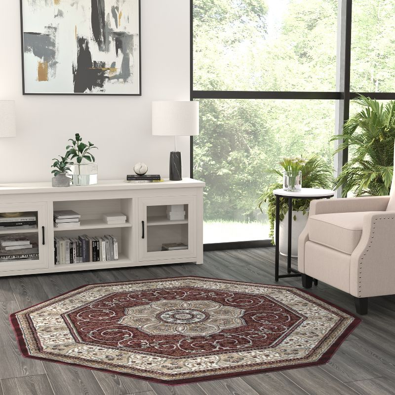 Masada Rugs Traditional Octagon Area Rug Design # 404 Burgundy (5 Feet 3 Inch X 5 Feet 3 Inch) Octagon