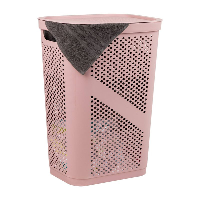 Mind Reader Perforated Plastic Hamper with Lid 60 Liter/16 Gallon, Lightweight Hamper, Pink