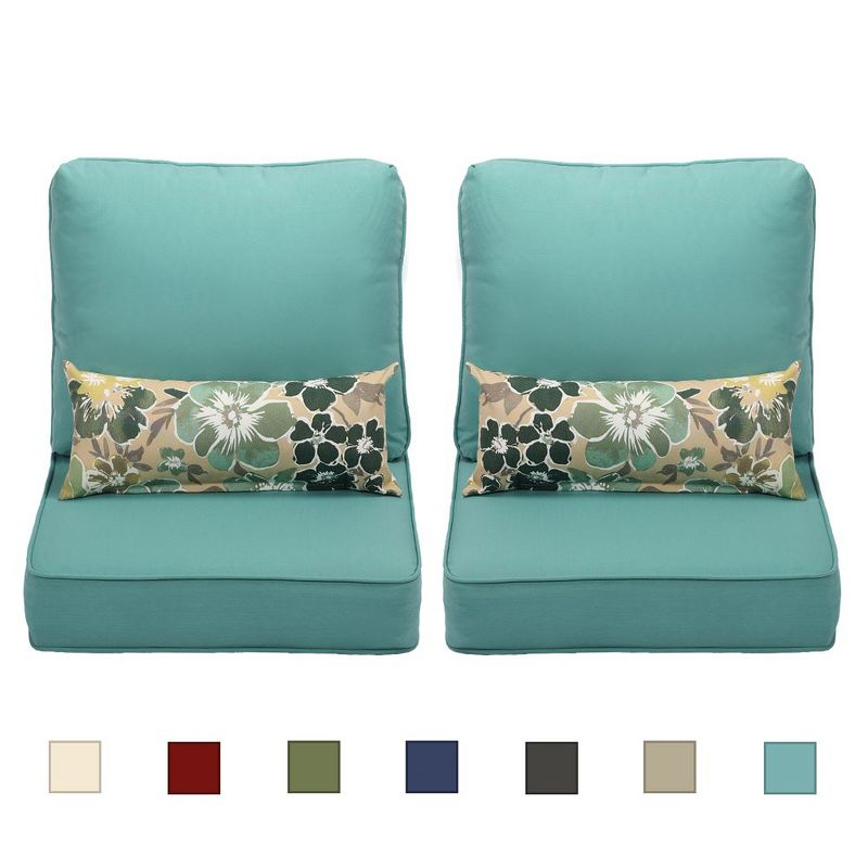 Aoodor 22'' x 24'' Outdoor Deep Seat Chair Cushion Set, Olefin Fabric Slipcover and Sponge Foam (Set of 2 Seats, 2 Backs, 2 Lumbar Pillows)