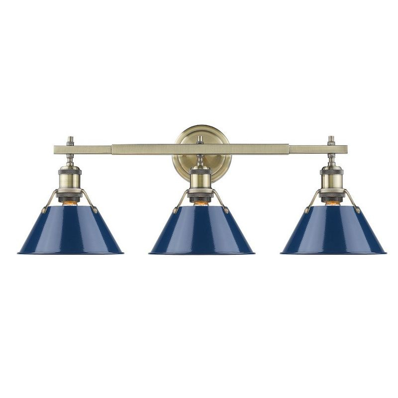 Golden Lighting Orwell 3-Light Vanity Light in Aged Brass with Navy Blue