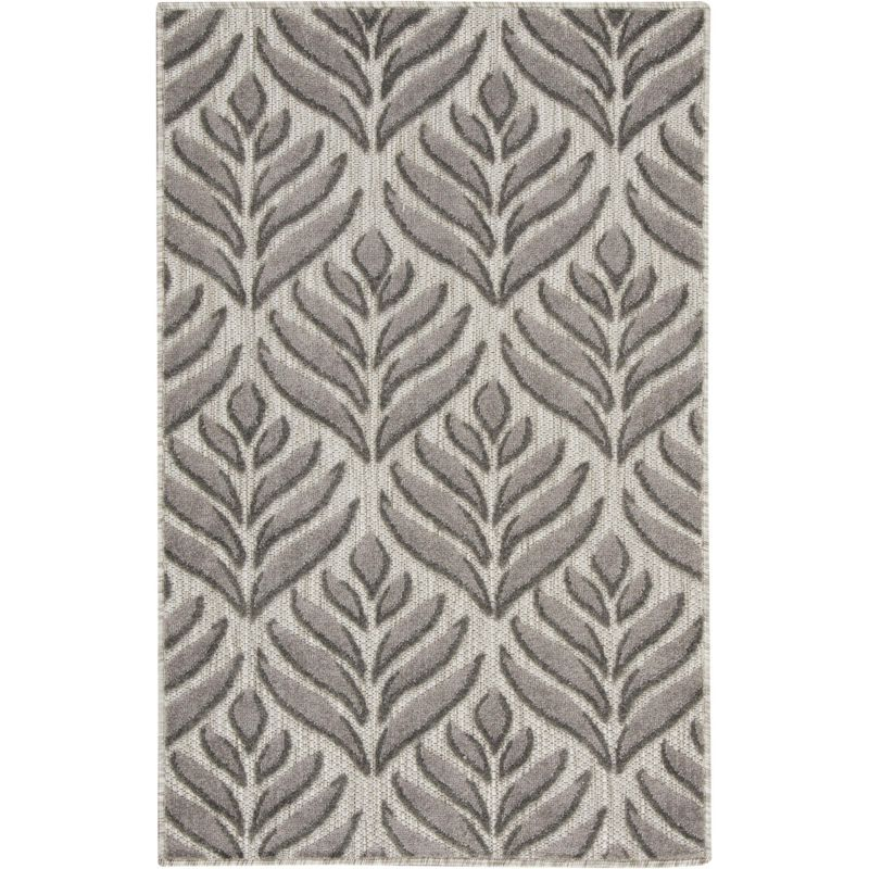 Nourison Aloha Tropical Palm Flatweave High-Low Indoor Outdoor Area Rug Charcoal 2'8" x 4'