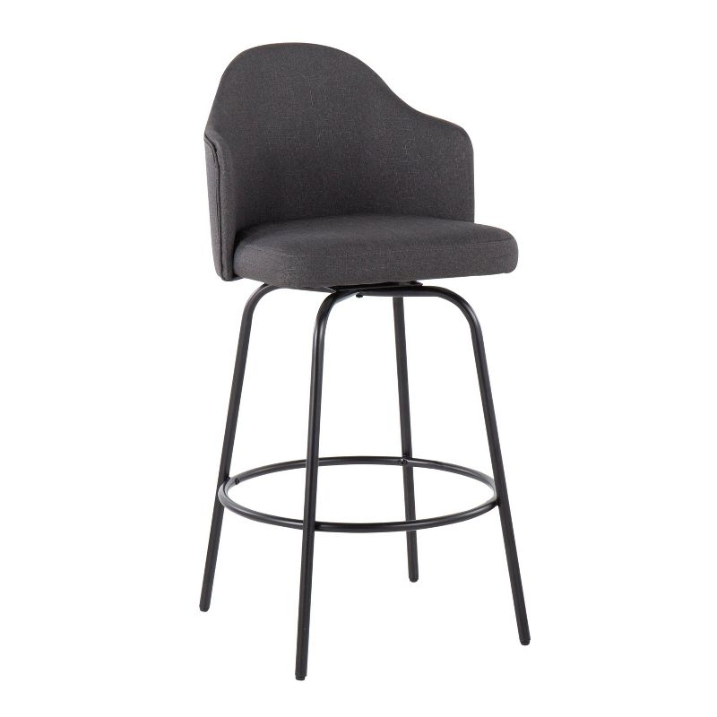 Set of 2 Ahoy Polyester/Metal Counter Height Barstools Black/Charcoal - LumiSource: Swivel Seat, Modern Design