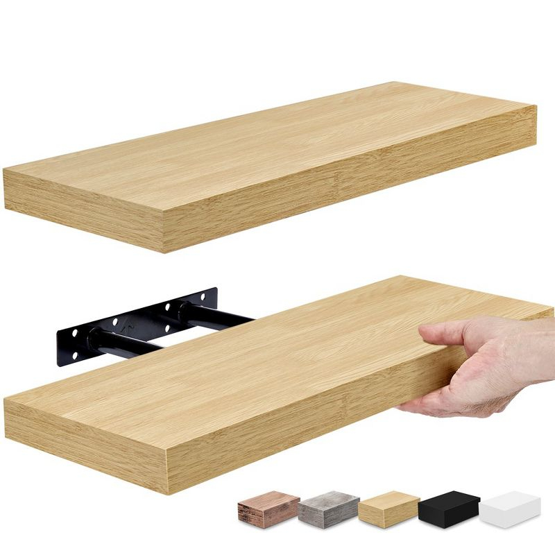 2 Pack 16 Inch Sorbus Coastal Rectangle Floating Shelves - for Home Décor to Display Trophies, Books, Frames, and more (Maple)