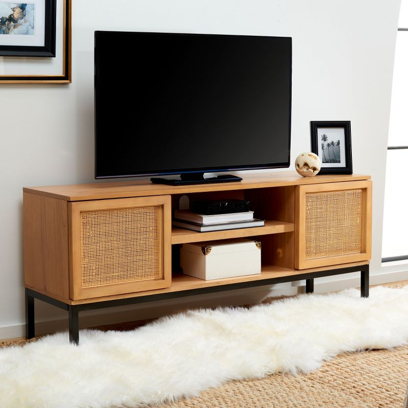 Zadie 2 Shelf Rattan Media Stand - MED5009 - Natural/Black - Safavieh