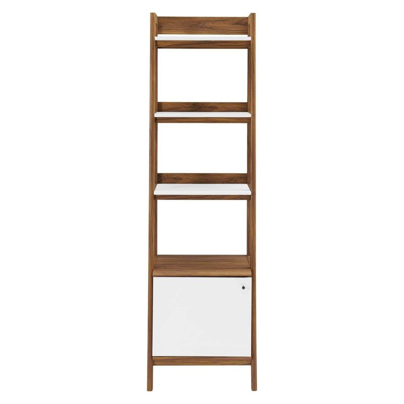 71" Bixby Bookshelf Display Walnut/White - Modway: Modern Vertical Storage, 4 Shelves, Metal Hardware