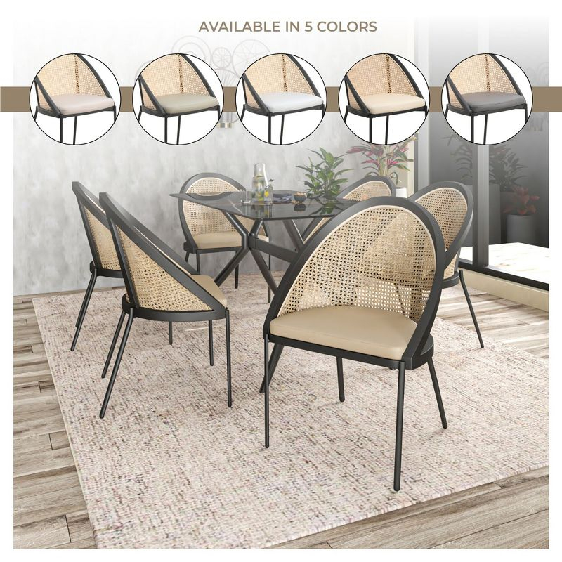 LeisureMod Urbane Dining Chair vynil Upholstery, Wicker-back and Stainless Steel Legs, Set of 4, Cream