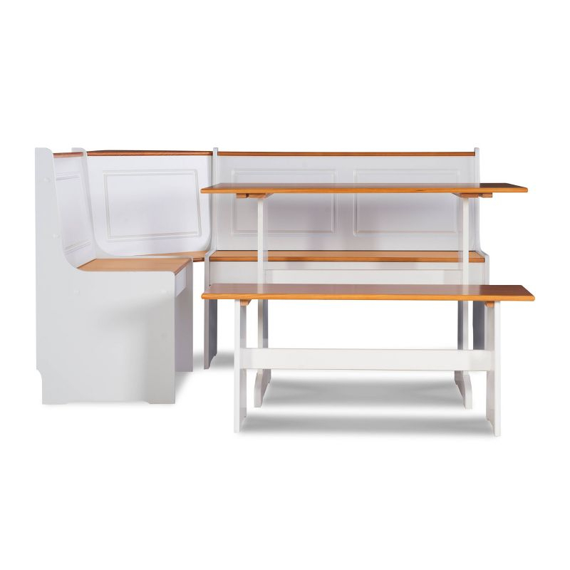 5pc Ardmore Breakfast Storage Corner Nook Dining Set Wood/White/Natural - Linon: Chic Farmhouse Style, Seats 6