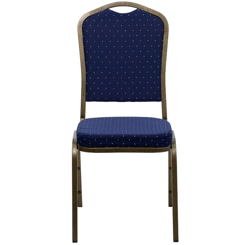 Flash Furniture HERCULES Series Crown Back Stacking Banquet Chair in Navy Blue Dot Patterned Fabric - Gold Vein Frame