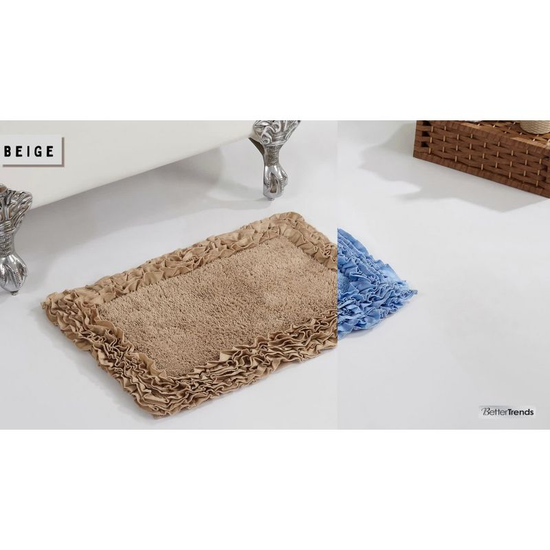 24"x40" Shaggy Border Collection Bath Rug Blue - Better Trends: Cotton Tufted, Machine Washable, No Backing