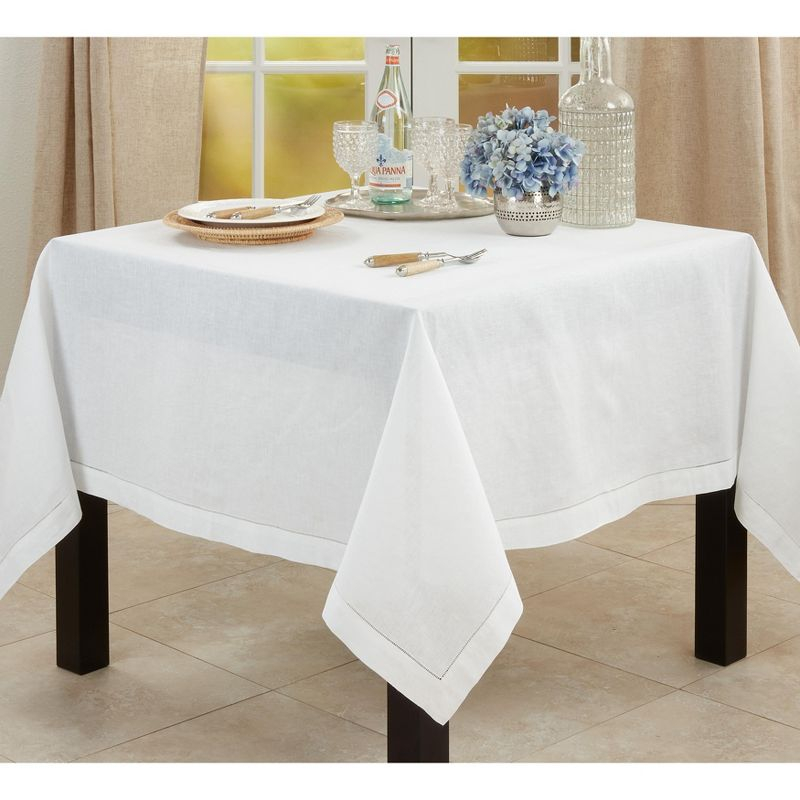Saro Lifestyle Hemstitched Tablecloth, White, 45" x 45"