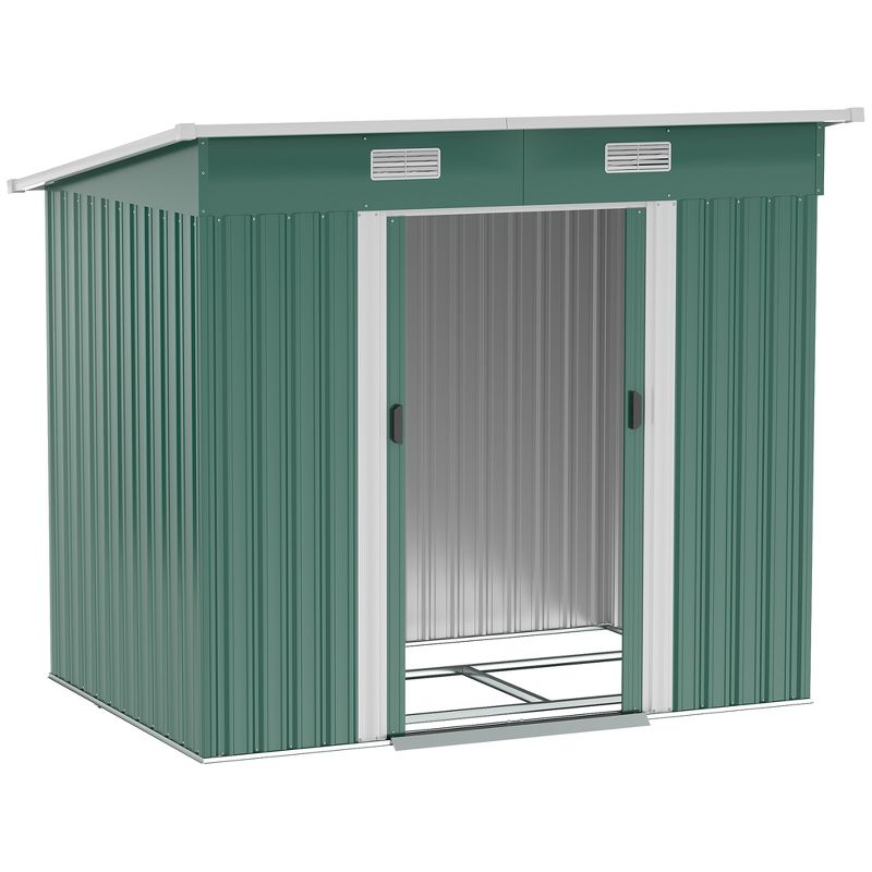 Outsunny 7' x 4' Metal Outdoor Storage Shed, Garden Utility Tool House with Double Lockable Doors for Backyard, Patio, Lawn, Garage, Dark Green