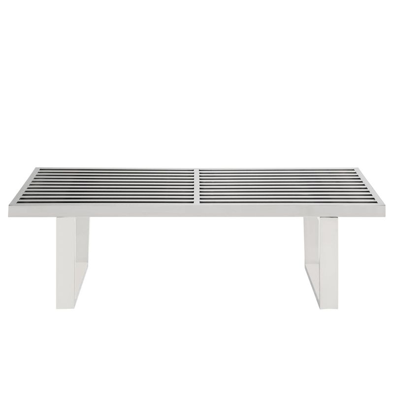 Modway Sauna 4 Stainless Steel Bench – Modern Entryway or Shower Bench with Brushed Finish and Open Slatted Design