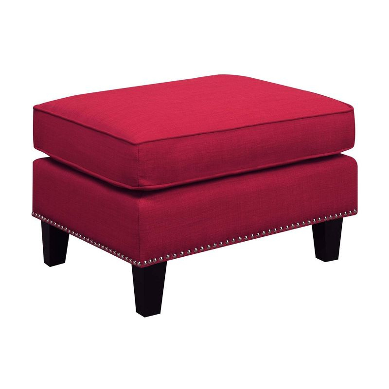 Emery Ottoman Berry - Picket House Furnishings: Contemporary Nailhead Trim, Square Upholstered Footstool