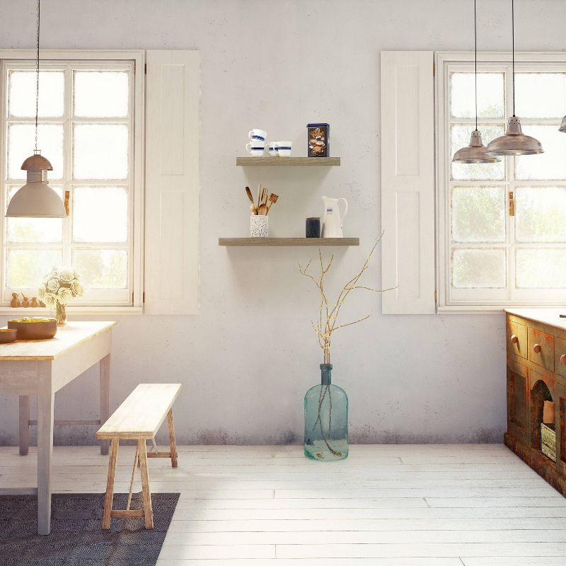 InPlace 24" Floating Shelf Wall Mounted Hidden Brackets Rustic Wood: Modern Design, MDF, Smooth Finish, Includes Mounting Hardware