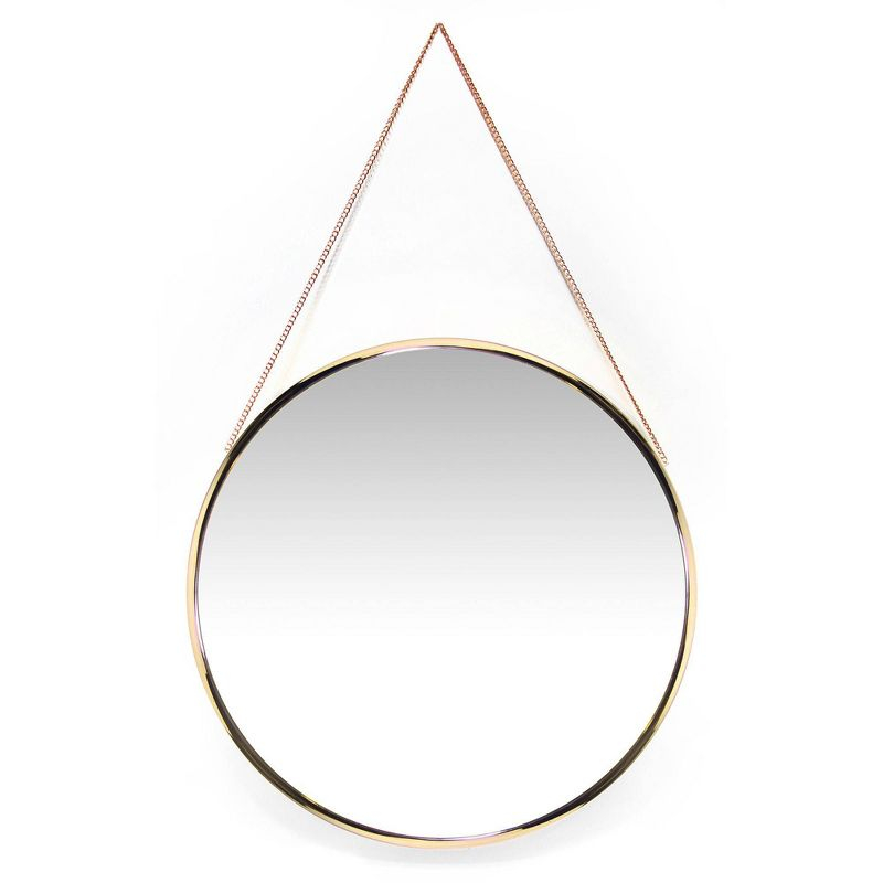 17.5" Franc Round Hanging Wall Mirror with Metal Chain Gold - Infinity Instruments: Modern Decor, No Assembly Required